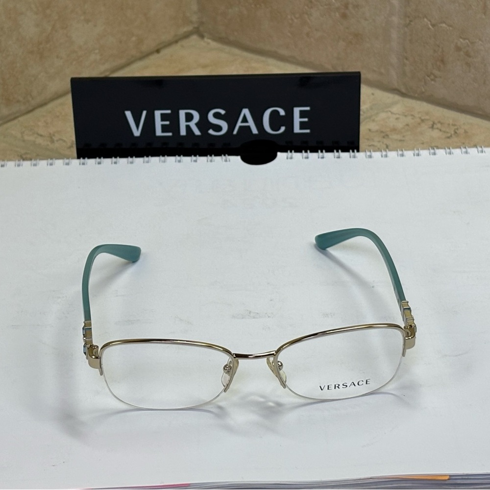 New Versace MOD 1230-B 1362 Gold and Aquamarine Half Rim Optical frame - Picture 3 of 12
